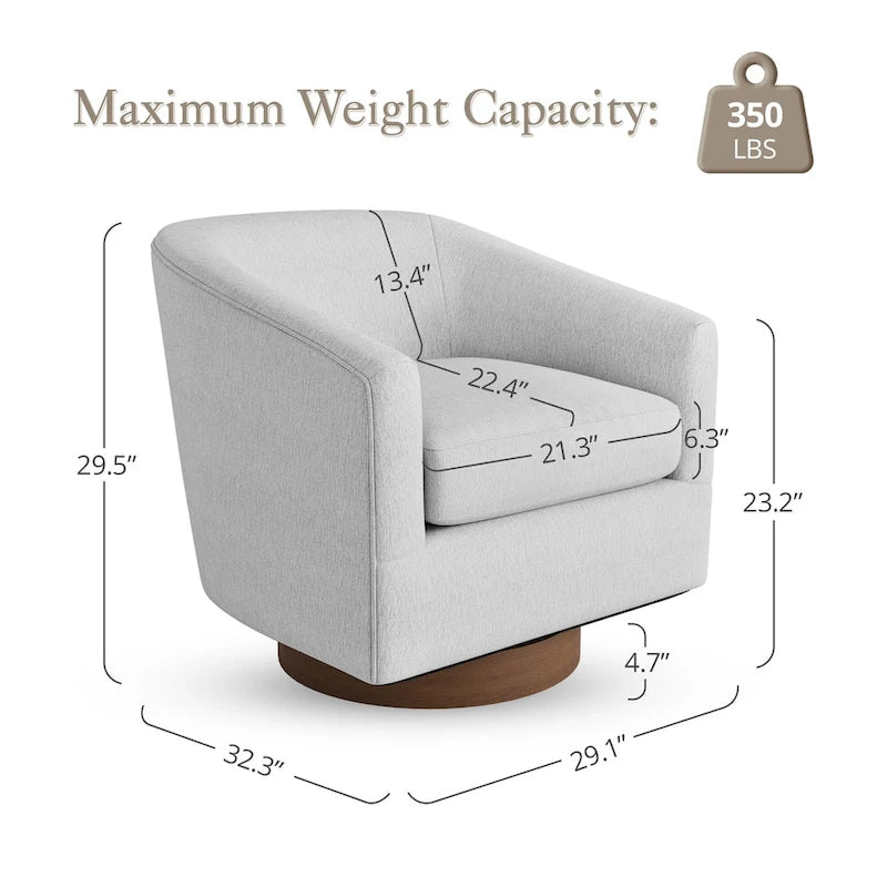 LUE BONA Modern Living Room Armchair Upholstered Wooden Barrel Swivel Accent Chair 18