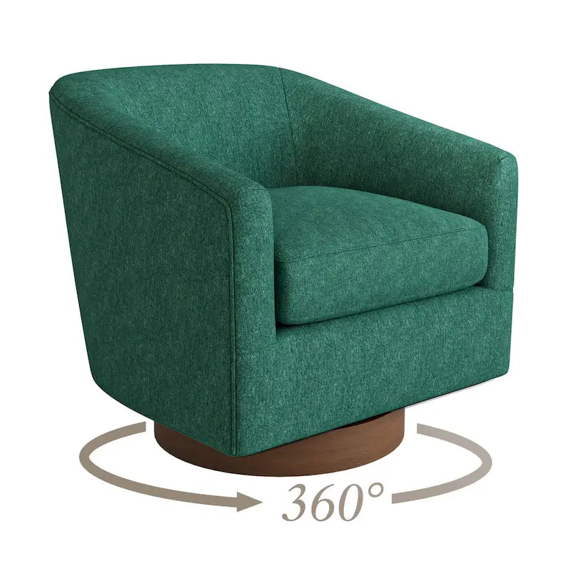 LUE BONA Modern Living Room Armchair Upholstered Wooden Barrel Swivel Accent Chair 24