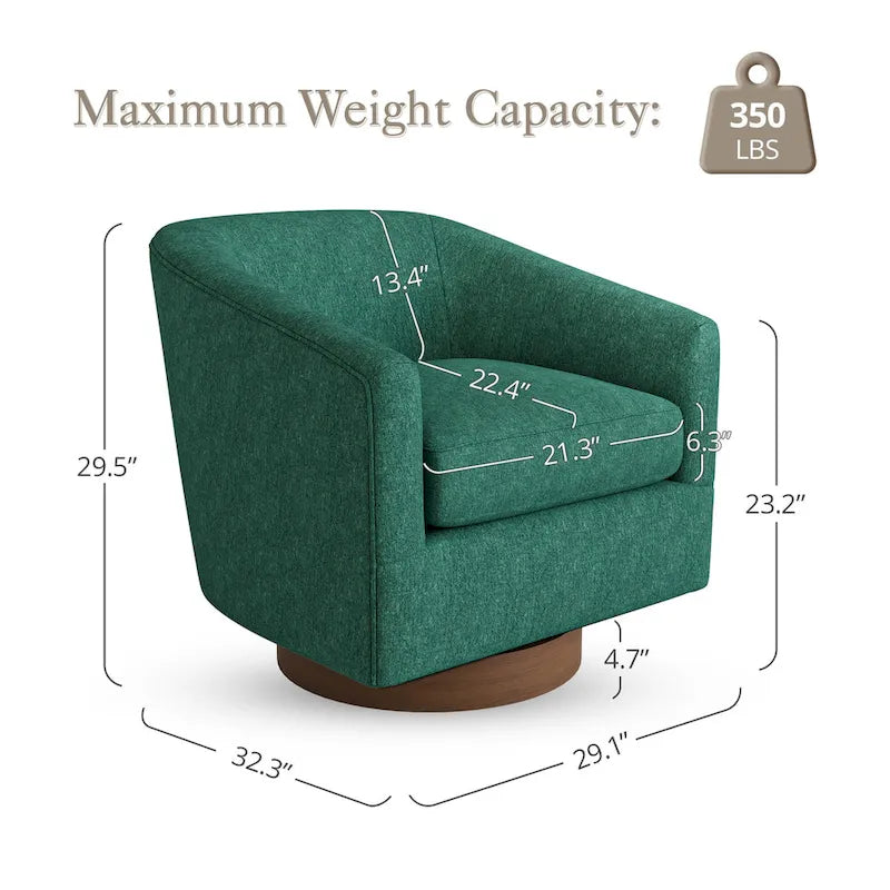 LUE BONA Modern Living Room Armchair Upholstered Wooden Barrel Swivel Accent Chair 25