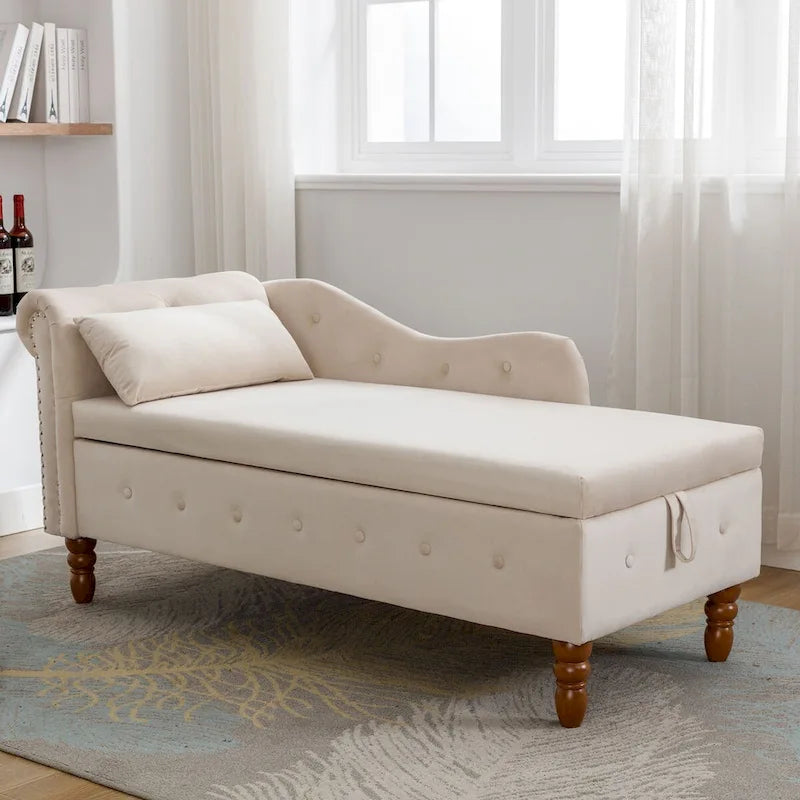Chaise Lounge Indoor,Lounge Chair for Bedroom with Storage & Pillow,Modern Upholstered Rolled Arm Chase Lounge for Sleeping 3