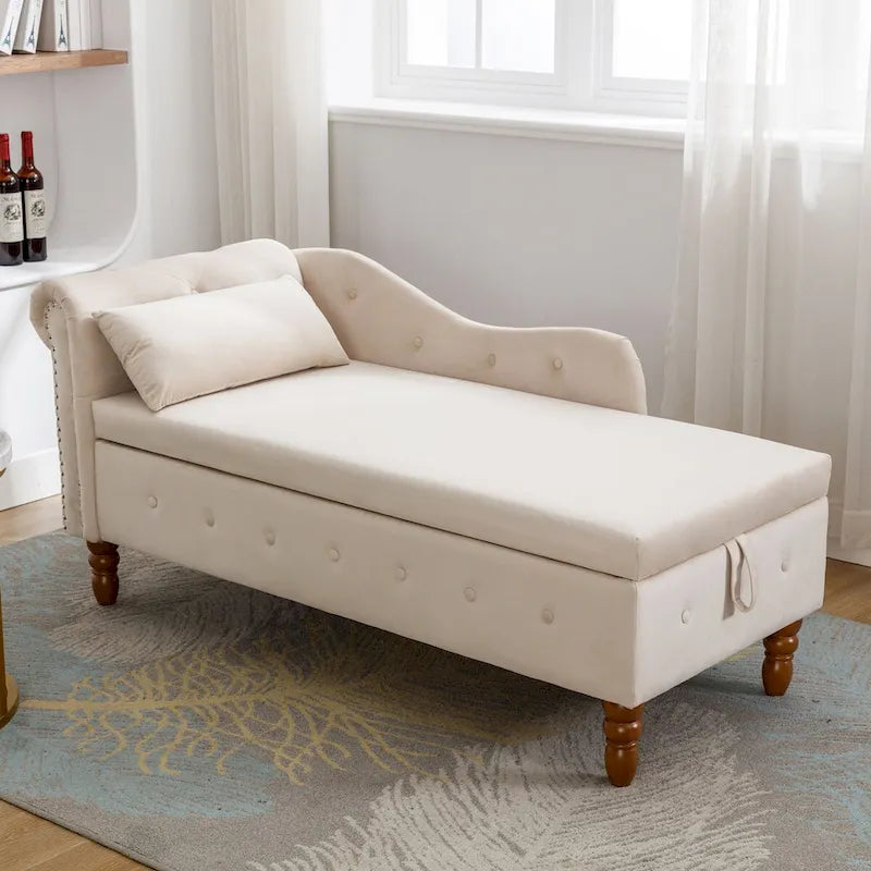 Chaise Lounge Indoor,Lounge Chair for Bedroom with Storage & Pillow,Modern Upholstered Rolled Arm Chase Lounge for Sleeping 4