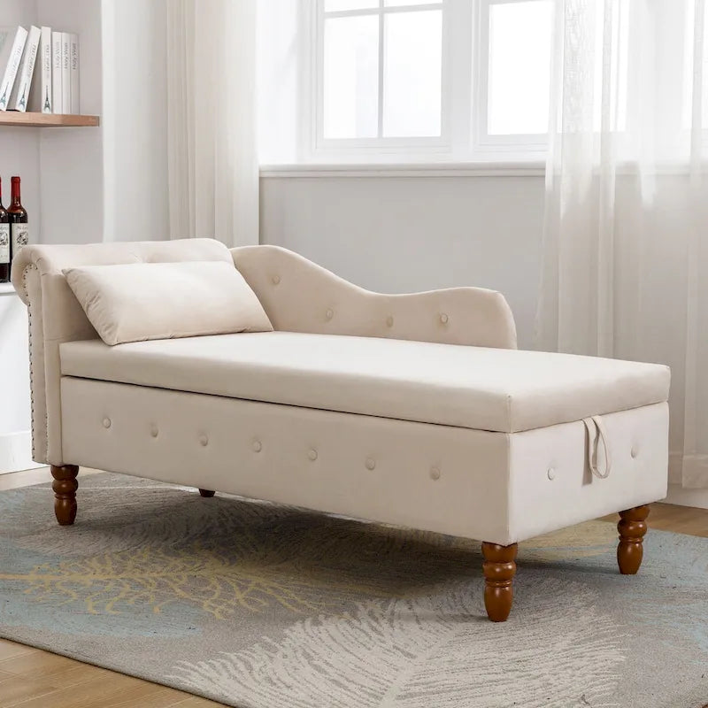 Chaise Lounge Indoor,Lounge Chair for Bedroom with Storage & Pillow,Modern Upholstered Rolled Arm Chase Lounge for Sleeping 5