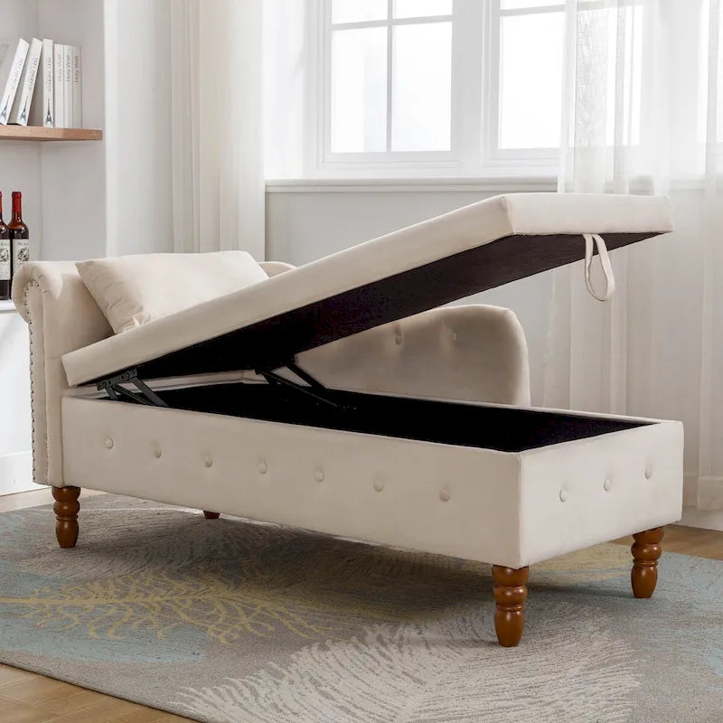 Chaise Lounge Indoor,Lounge Chair for Bedroom with Storage & Pillow,Modern Upholstered Rolled Arm Chase Lounge for Sleeping 6