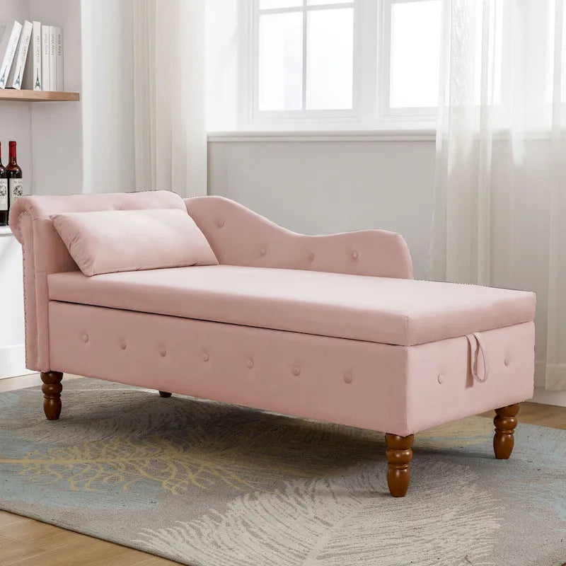Chaise Lounge Indoor,Lounge Chair for Bedroom with Storage & Pillow,Modern Upholstered Rolled Arm Chase Lounge for Sleeping 11