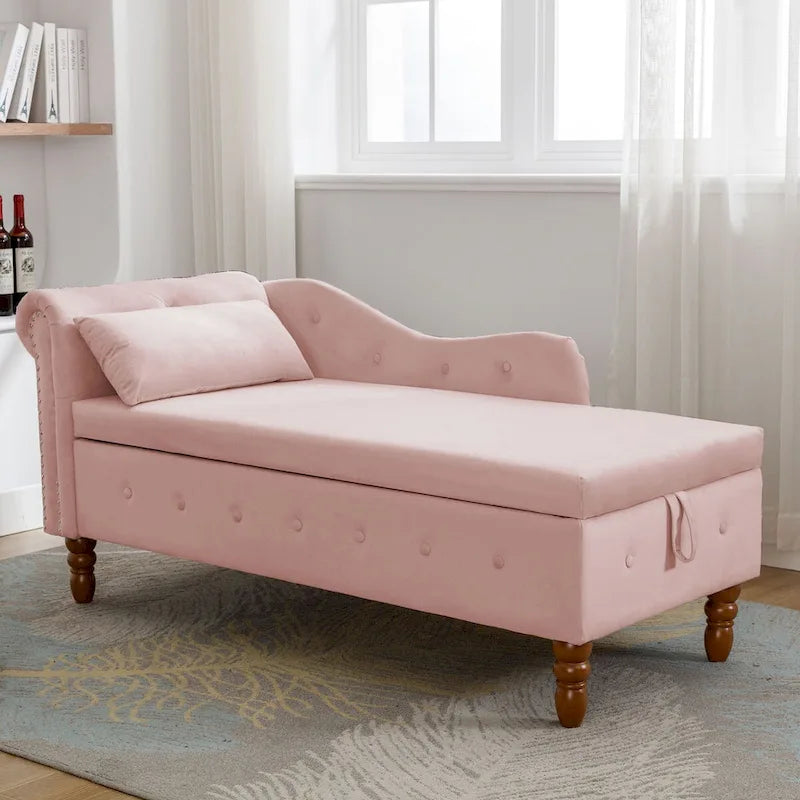 Chaise Lounge Indoor,Lounge Chair for Bedroom with Storage & Pillow,Modern Upholstered Rolled Arm Chase Lounge for Sleeping 12