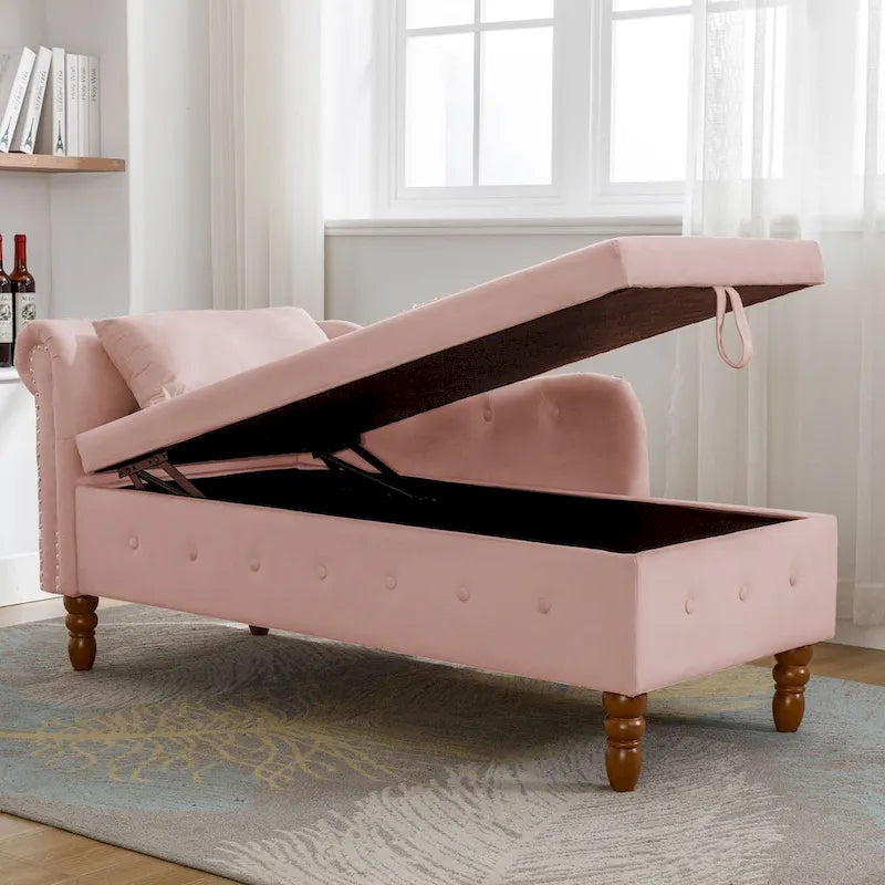 Chaise Lounge Indoor,Lounge Chair for Bedroom with Storage & Pillow,Modern Upholstered Rolled Arm Chase Lounge for Sleeping 13