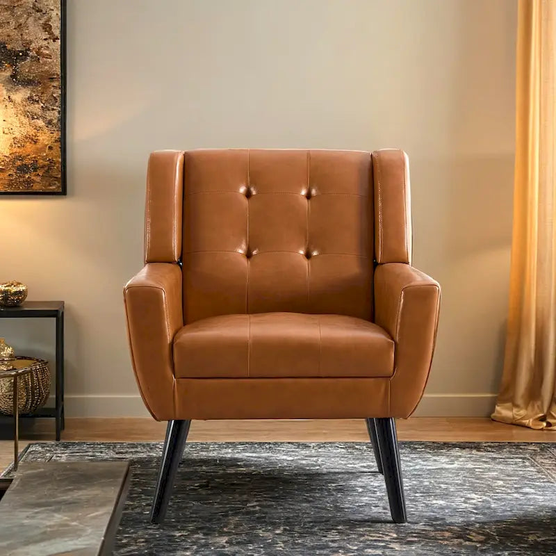 Modern Soft Leather Material Ergonomics Accent Chair Living Room Chair Bedroom Chair Home Chair With Black Legs For Indoor Home 38