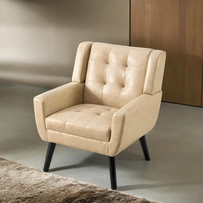 Modern Soft Leather Material Ergonomics Accent Chair Living Room Chair Bedroom Chair Home Chair With Black Legs For Indoor Home