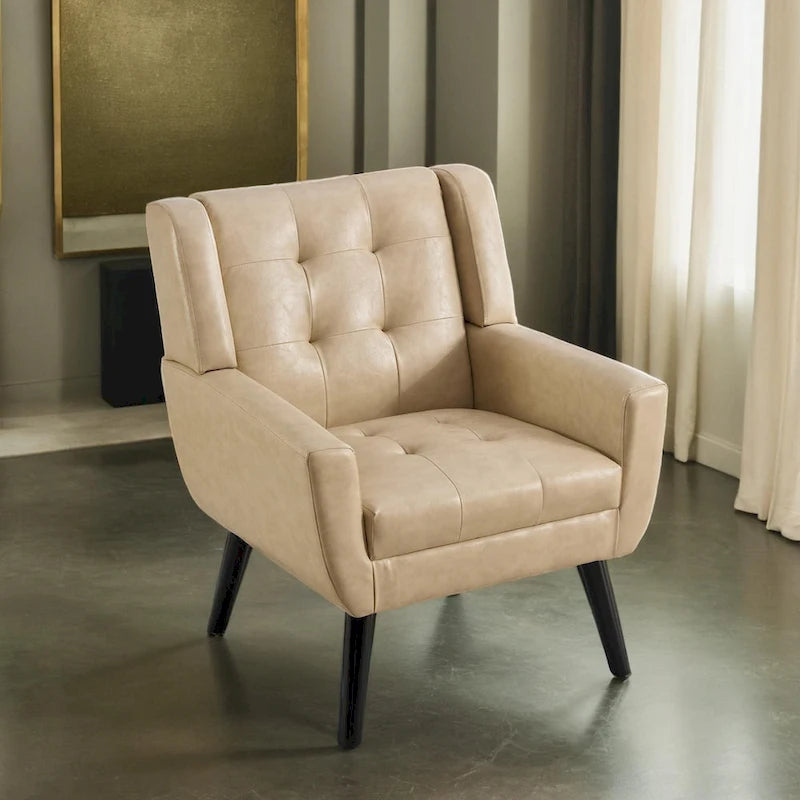 Modern Soft Leather Material Ergonomics Accent Chair Living Room Chair Bedroom Chair Home Chair With Black Legs For Indoor Home 3