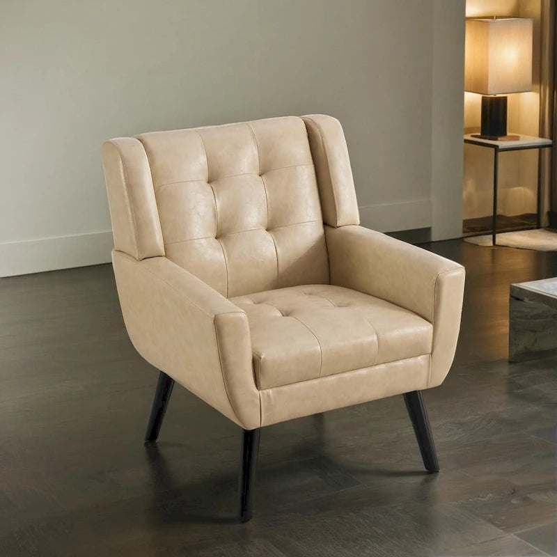 Modern Soft Leather Material Ergonomics Accent Chair Living Room Chair Bedroom Chair Home Chair With Black Legs For Indoor Home 4