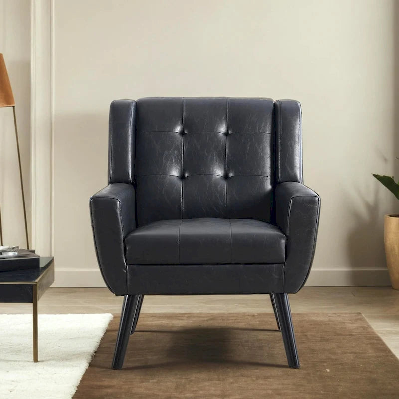 Modern Soft Leather Material Ergonomics Accent Chair Living Room Chair Bedroom Chair Home Chair With Black Legs For Indoor Home 12
