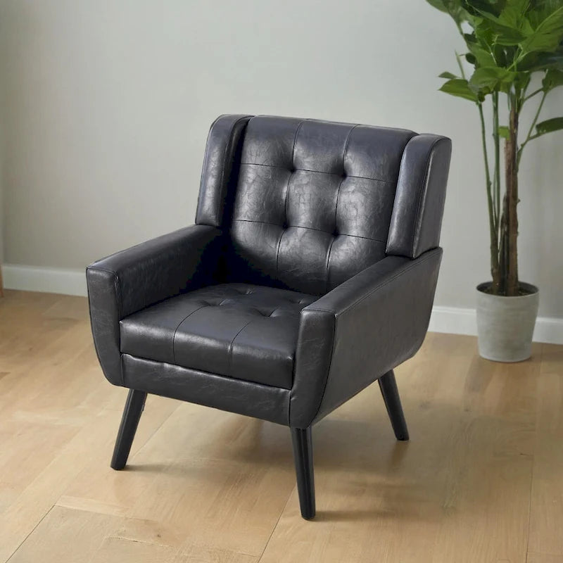 Modern Soft Leather Material Ergonomics Accent Chair Living Room Chair Bedroom Chair Home Chair With Black Legs For Indoor Home 14