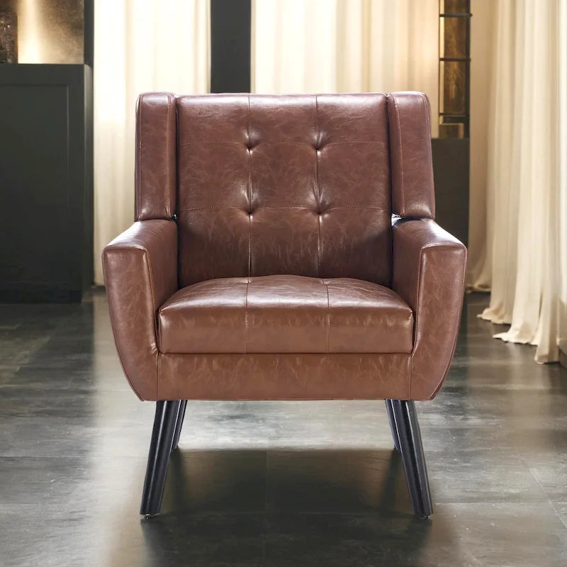 Modern Soft Leather Material Ergonomics Accent Chair Living Room Chair Bedroom Chair Home Chair With Black Legs For Indoor Home 20