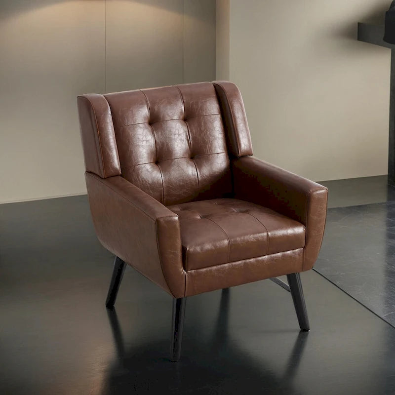 Modern Soft Leather Material Ergonomics Accent Chair Living Room Chair Bedroom Chair Home Chair With Black Legs For Indoor Home 22