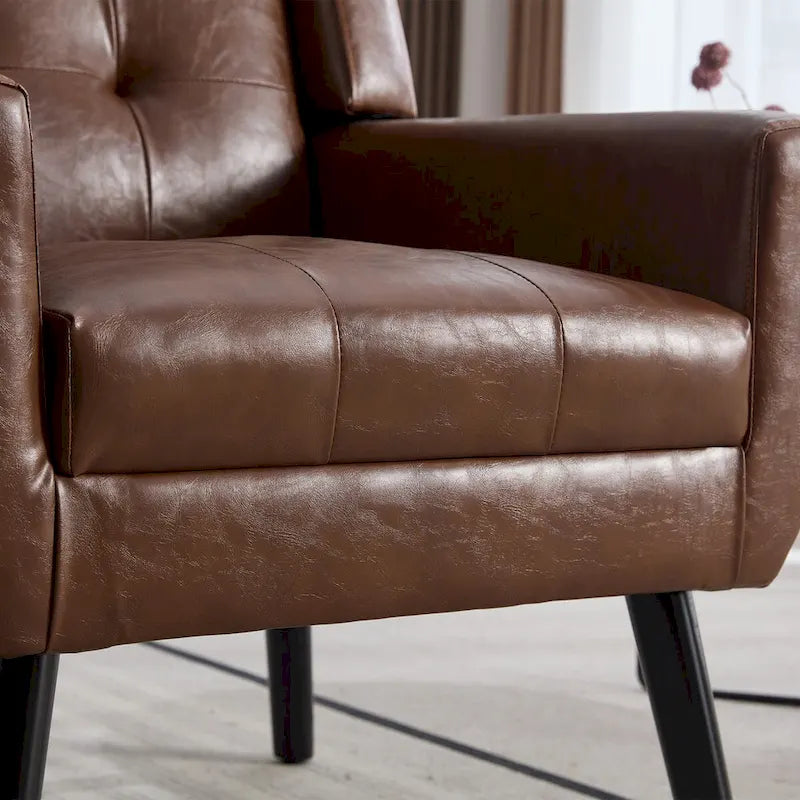 Modern Soft Leather Material Ergonomics Accent Chair Living Room Chair Bedroom Chair Home Chair With Black Legs For Indoor Home 23