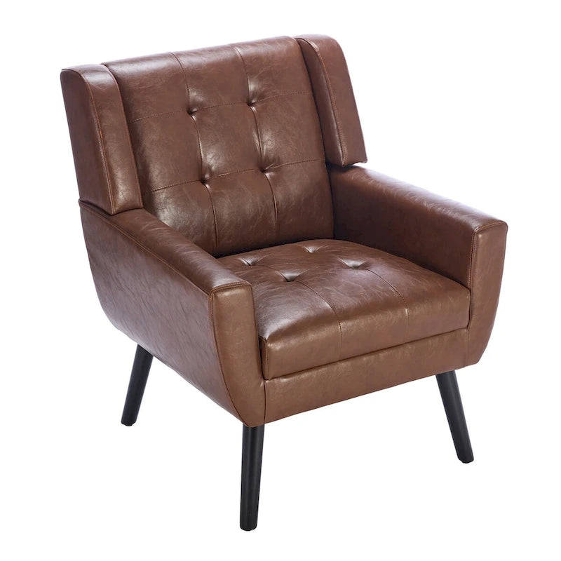Modern Soft Leather Material Ergonomics Accent Chair Living Room Chair Bedroom Chair Home Chair With Black Legs For Indoor Home 25