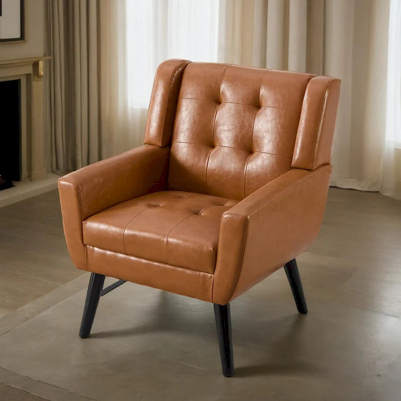 Modern Soft Leather Material Ergonomics Accent Chair Living Room Chair Bedroom Chair Home Chair With Black Legs For Indoor Home 28