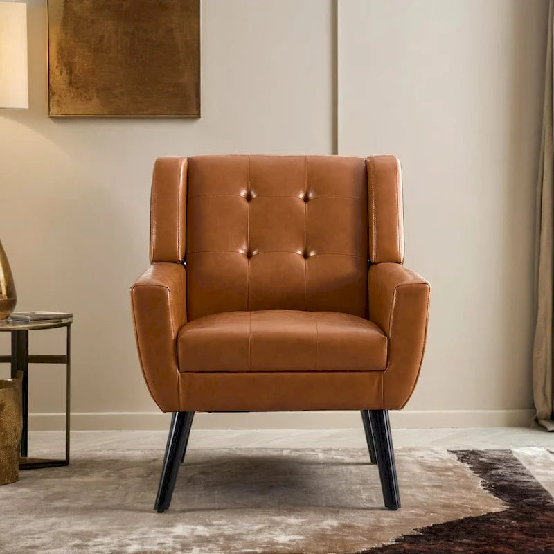 Modern Soft Leather Material Ergonomics Accent Chair Living Room Chair Bedroom Chair Home Chair With Black Legs For Indoor Home 29