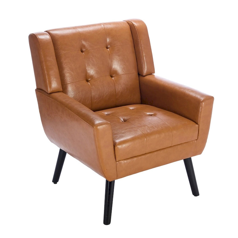 Modern Soft Leather Material Ergonomics Accent Chair Living Room Chair Bedroom Chair Home Chair With Black Legs For Indoor Home 34