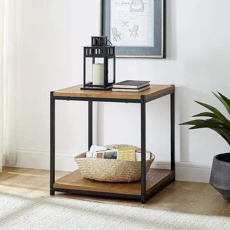 Caffoz Tall Side End Table with Storage Shelf