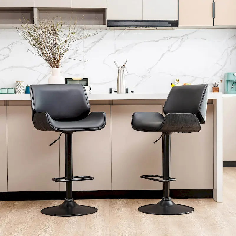 Glitzhome Set of 3 Leatherette Adjustable Swivel Bar Stool Pub Table Set 3