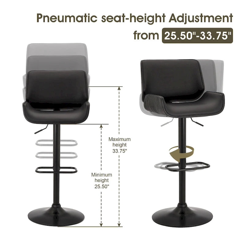 Glitzhome Set of 3 Leatherette Adjustable Swivel Bar Stool Pub Table Set 6