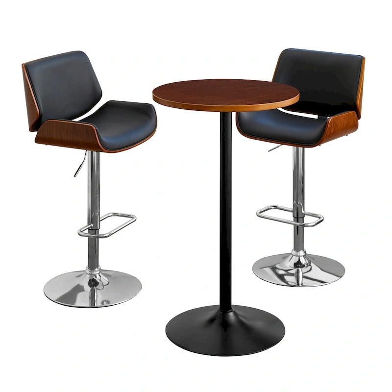 Glitzhome Set of 3 Leatherette Adjustable Swivel Bar Stool Pub Table Set 7