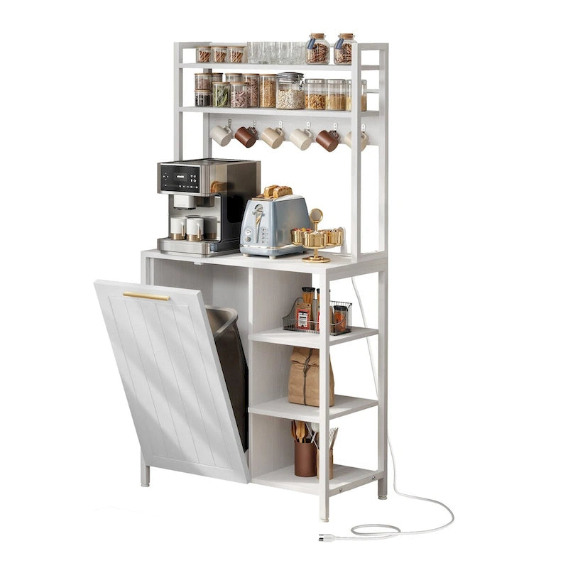 Moasis 6 Tier Kitchen Bakers Rack with Storage Shelves, Kitchen Organizer with Trash Can Bin Cabinet 18