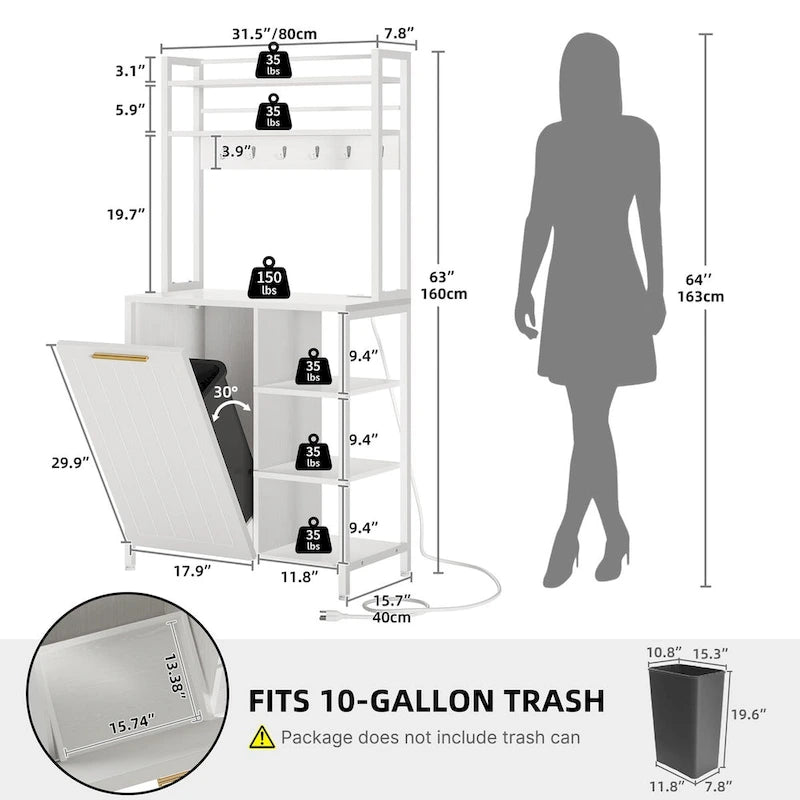 Moasis 6 Tier Kitchen Bakers Rack with Storage Shelves, Kitchen Organizer with Trash Can Bin Cabinet 7