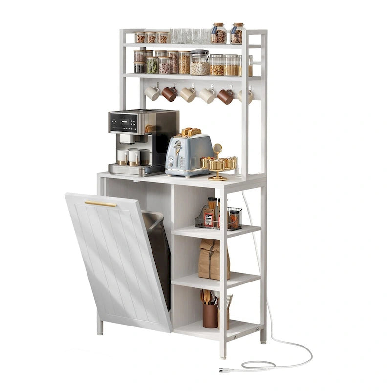 Moasis 6 Tier Kitchen Bakers Rack with Storage Shelves, Kitchen Organizer with Trash Can Bin Cabinet 8