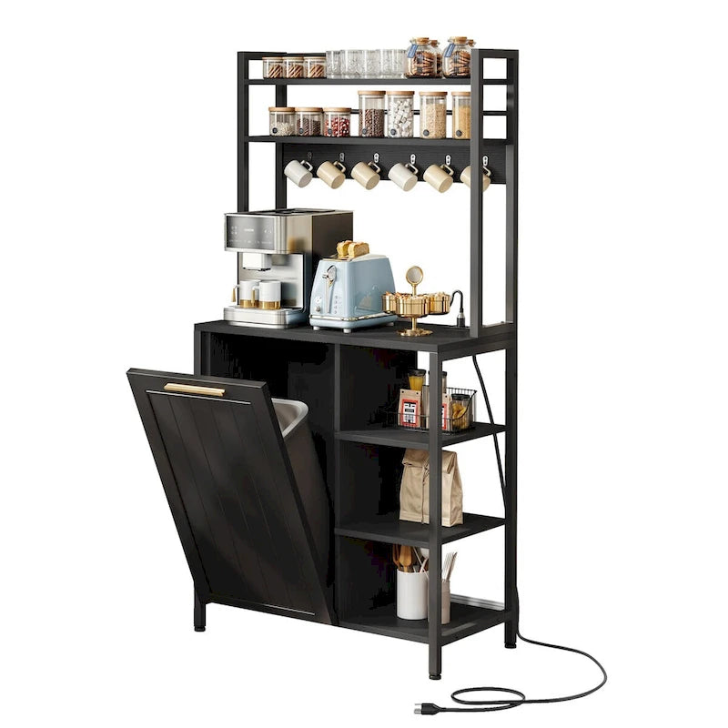 Moasis 6 Tier Kitchen Bakers Rack with Storage Shelves, Kitchen Organizer with Trash Can Bin Cabinet 9