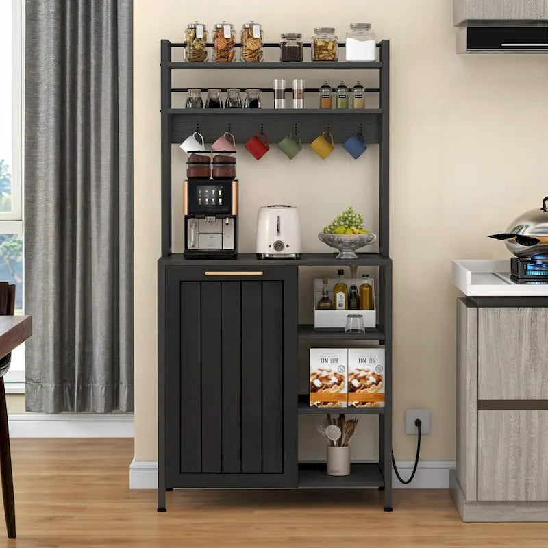 Moasis 6 Tier Kitchen Bakers Rack with Storage Shelves, Kitchen Organizer with Trash Can Bin Cabinet 10