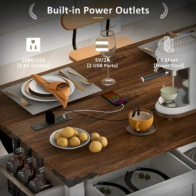 53.7 Farmhouse Kitchen Island with Power Outlet,2 Sliding Barn Door Kitchen Storage Island with Drop Leaf 5