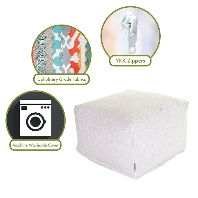 Majestic Home Goods Indoor Wales Poly/Linen Ottoman Pouf 27 in L x 27 in W x 17 in H