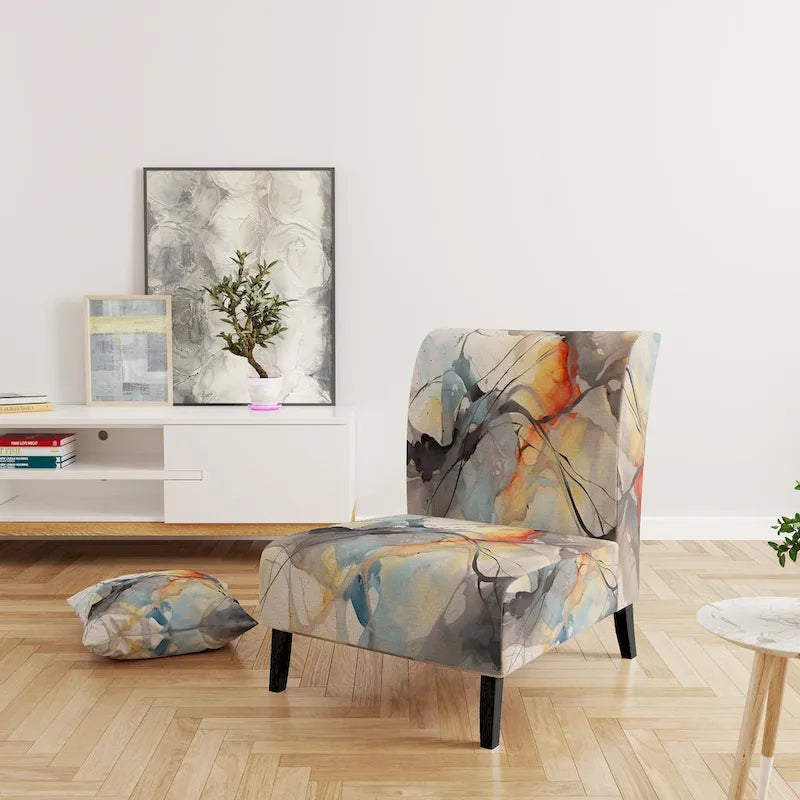 Sedia d'accento e poltrona moderna Designart Marble Serenity Colorful Gray Watercolor Waves I, con forme astratte e rivestimento imbottito 3