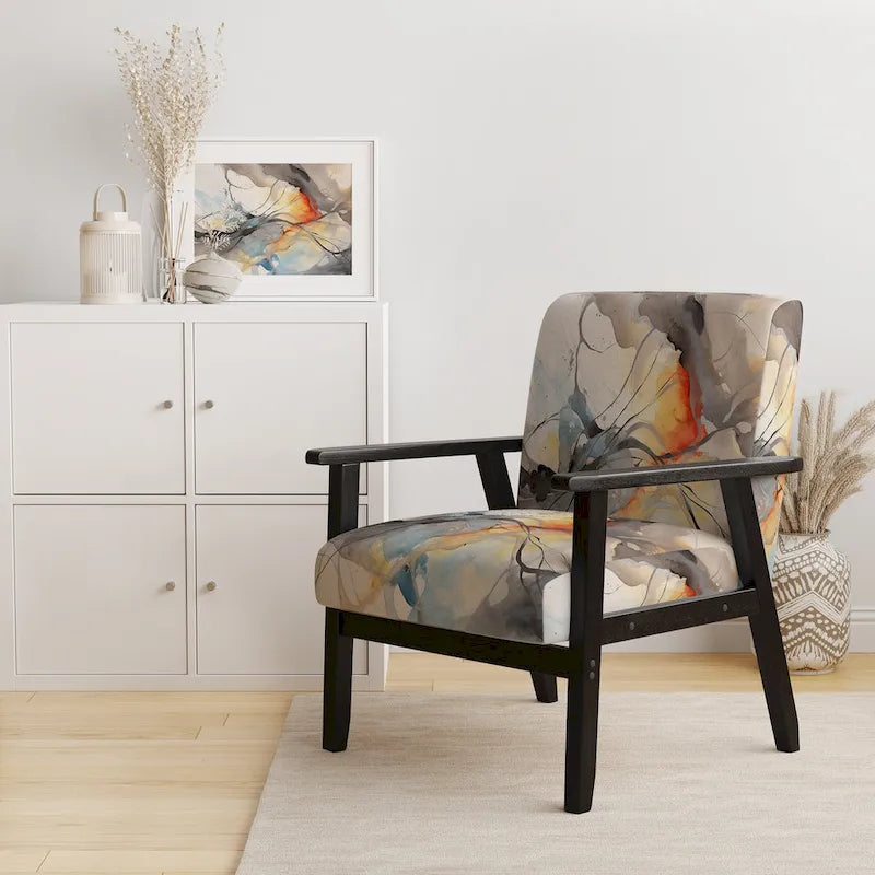 Sedia d'accento e poltrona moderna Designart Marble Serenity Colorful Gray Watercolor Waves I, con forme astratte e rivestimento imbottito 4