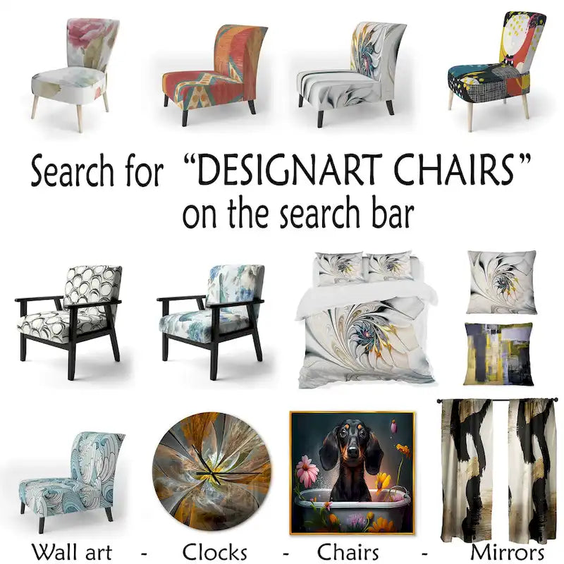 Sedia d'accento e poltrona moderna Designart Marble Serenity Colorful Gray Watercolor Waves I, con forme astratte e rivestimento imbottito 6
