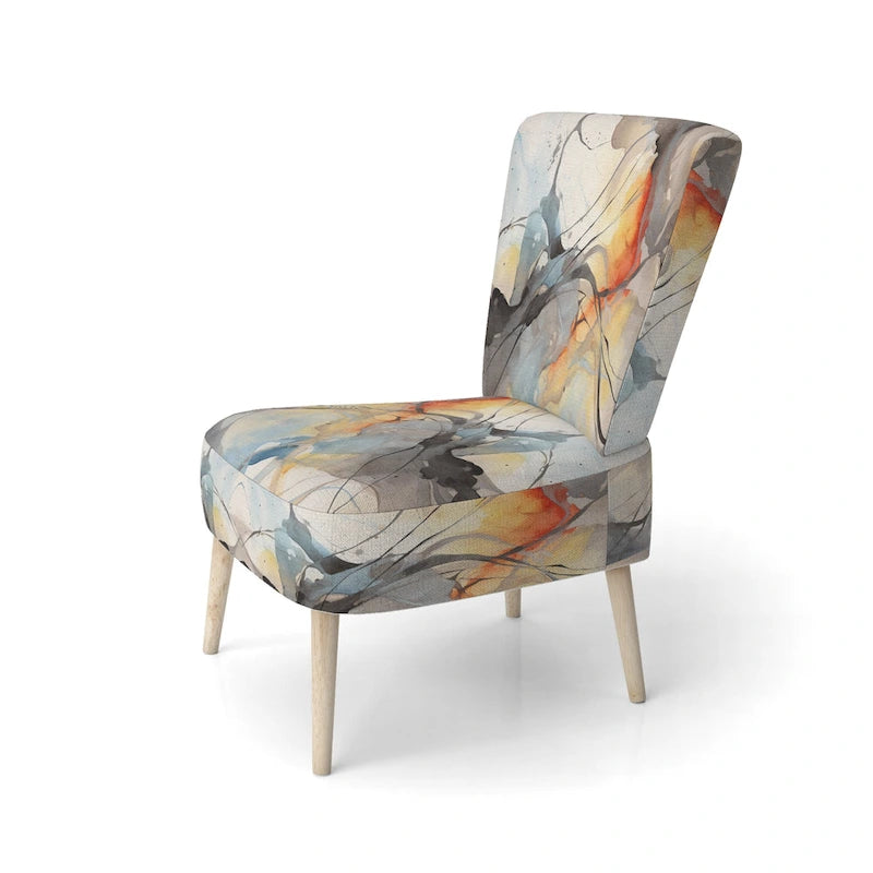 Sedia d'accento e poltrona moderna Designart Marble Serenity Colorful Gray Watercolor Waves I, con forme astratte e rivestimento imbottito 9