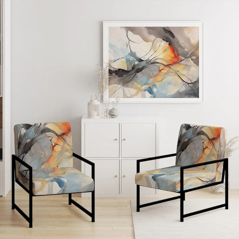 Sedia d'accento e poltrona moderna Designart Marble Serenity Colorful Gray Watercolor Waves I, con forme astratte e rivestimento imbottito 12