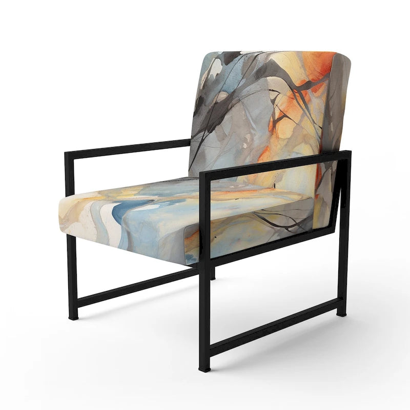 Sedia d'accento e poltrona moderna Designart Marble Serenity Colorful Gray Watercolor Waves I, con forme astratte e rivestimento imbottito 13