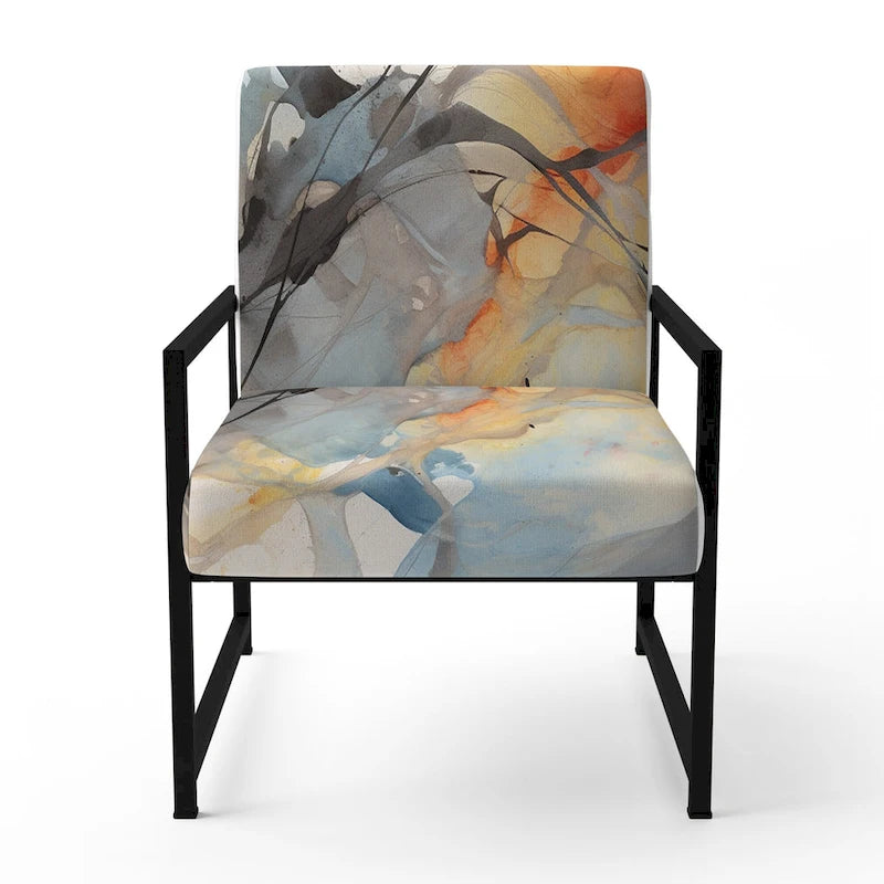 Sedia d'accento e poltrona moderna Designart Marble Serenity Colorful Gray Watercolor Waves I, con forme astratte e rivestimento imbottito 14