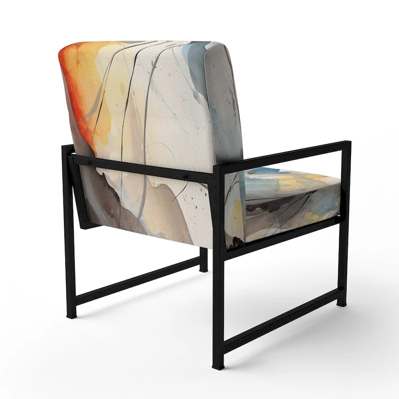 Sedia d'accento e poltrona moderna Designart Marble Serenity Colorful Gray Watercolor Waves I, con forme astratte e rivestimento imbottito 15