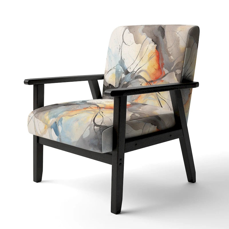 Sedia d'accento e poltrona moderna Designart Marble Serenity Colorful Gray Watercolor Waves I, con forme astratte e rivestimento imbottito 17