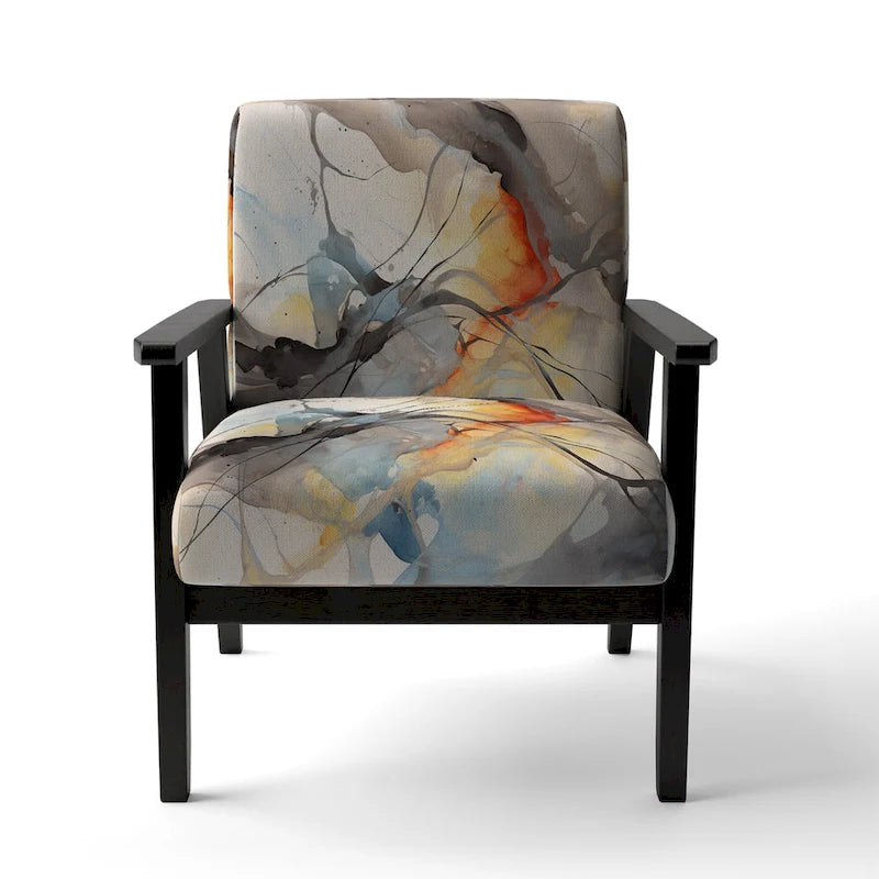 Sedia d'accento e poltrona moderna Designart Marble Serenity Colorful Gray Watercolor Waves I, con forme astratte e rivestimento imbottito 18