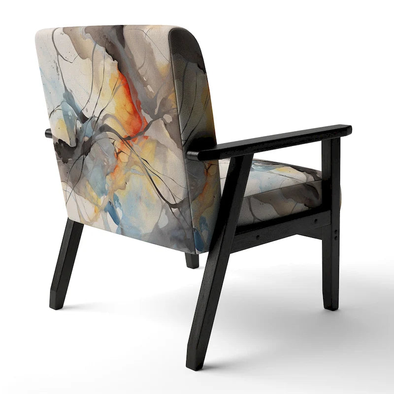Sedia d'accento e poltrona moderna Designart Marble Serenity Colorful Gray Watercolor Waves I, con forme astratte e rivestimento imbottito 19