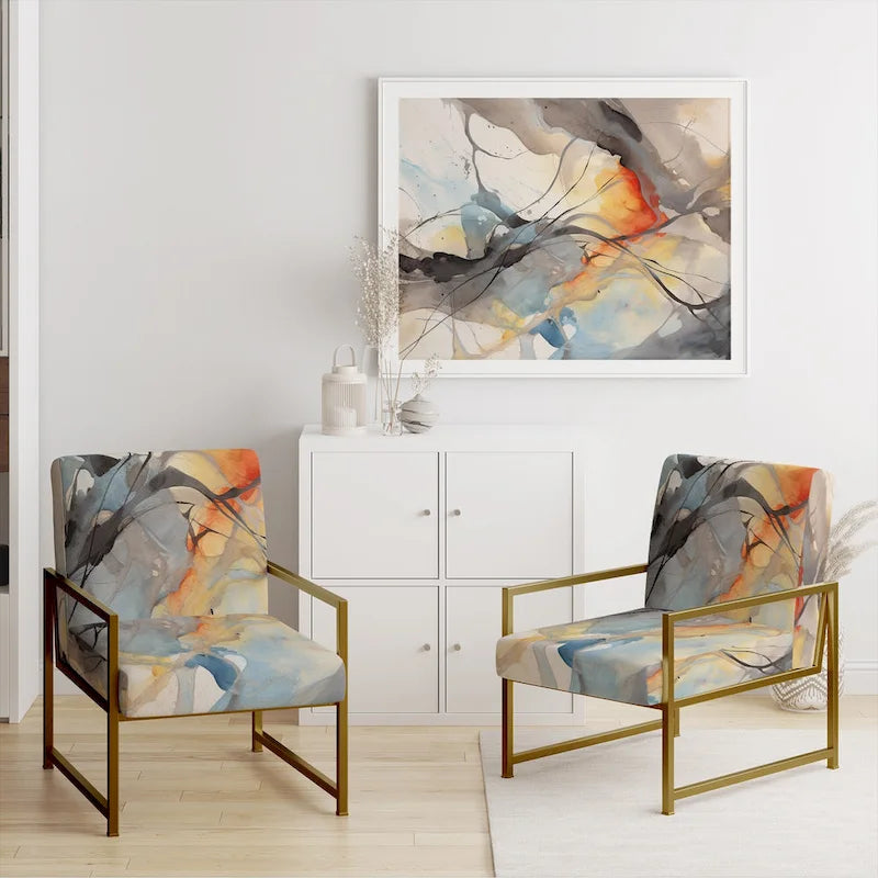 Sedia d'accento e poltrona moderna Designart Marble Serenity Colorful Gray Watercolor Waves I, con forme astratte e rivestimento imbottito 20