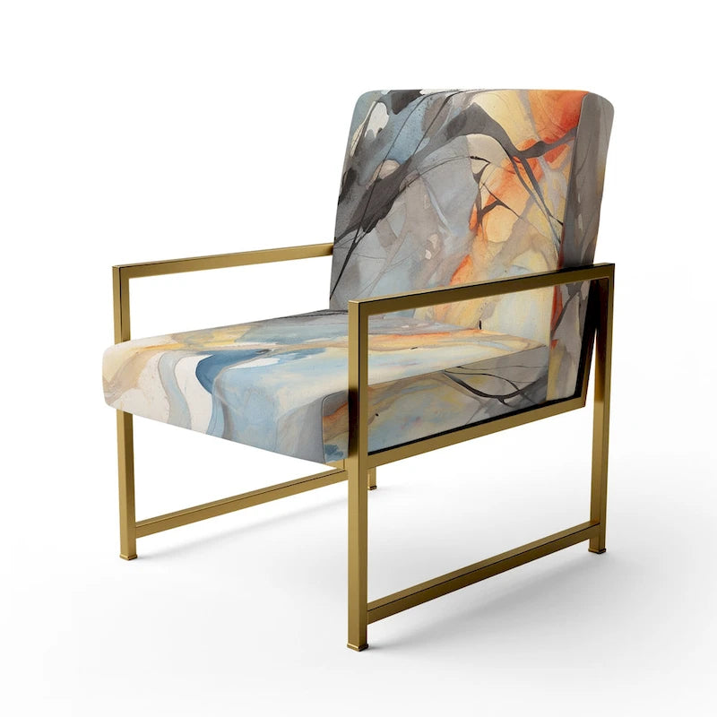 Sedia d'accento e poltrona moderna Designart Marble Serenity Colorful Gray Watercolor Waves I, con forme astratte e rivestimento imbottito 21