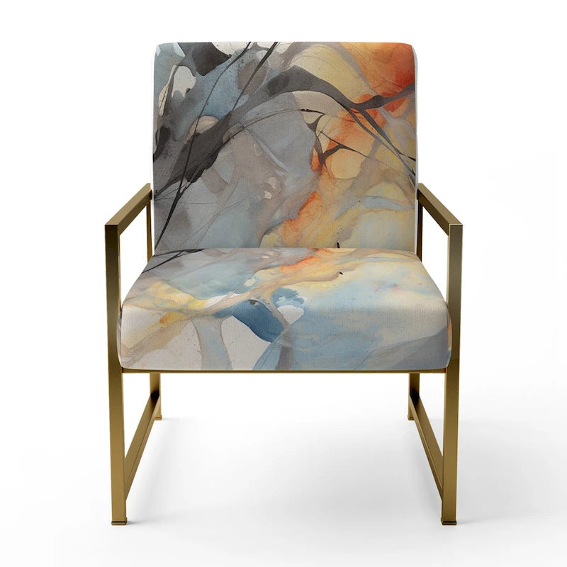 Sedia d'accento e poltrona moderna Designart Marble Serenity Colorful Gray Watercolor Waves I, con forme astratte e rivestimento imbottito 22