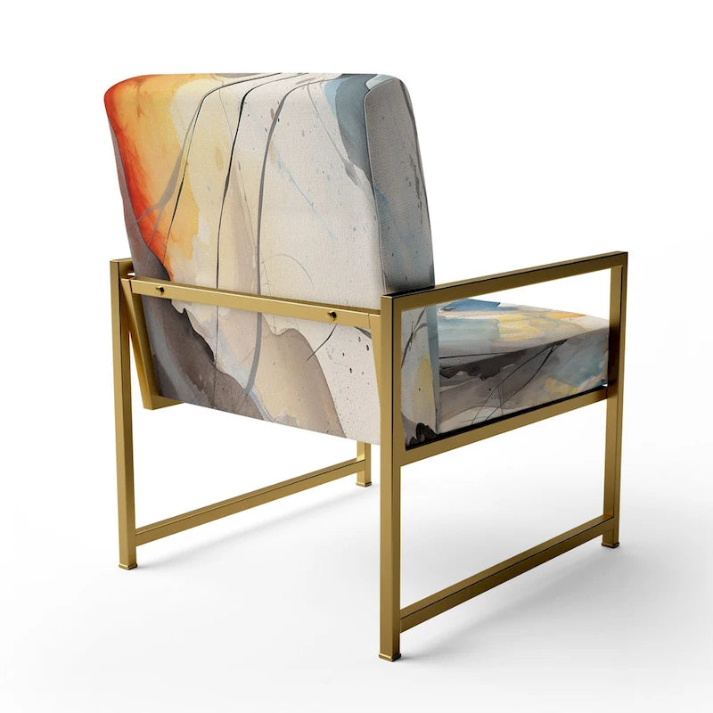 Sedia d'accento e poltrona moderna Designart Marble Serenity Colorful Gray Watercolor Waves I, con forme astratte e rivestimento imbottito 23