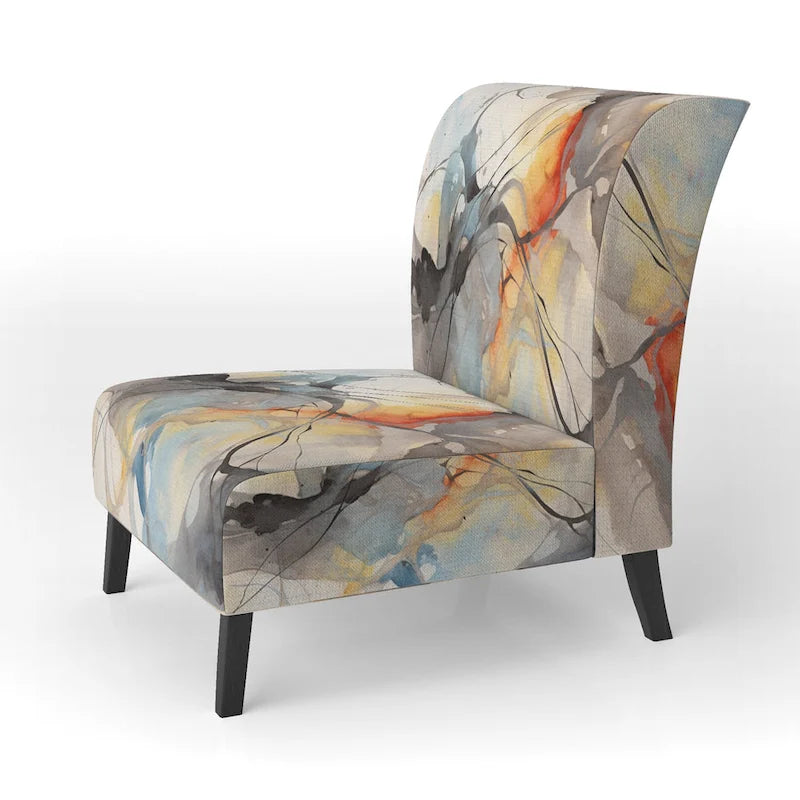 Sedia d'accento e poltrona moderna Designart Marble Serenity Colorful Gray Watercolor Waves I, con forme astratte e rivestimento imbottito 24